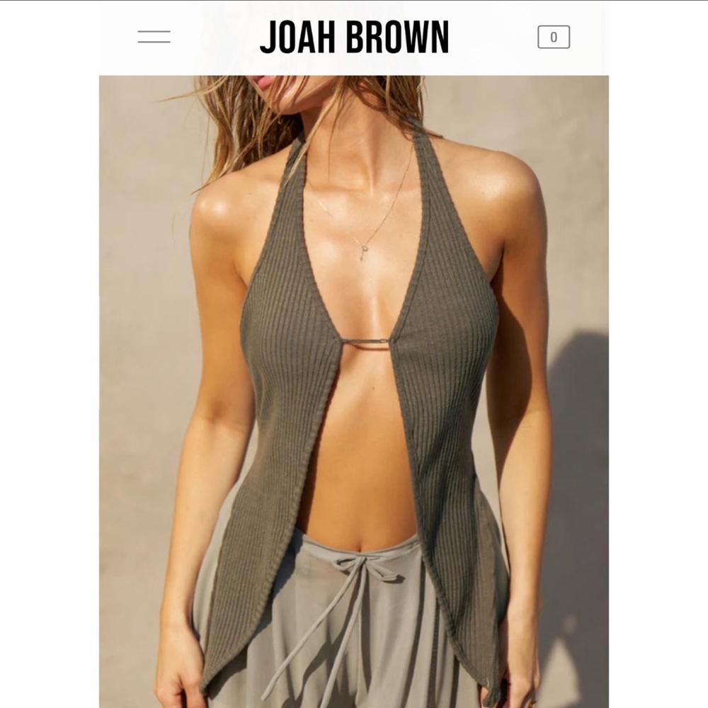Joah Brown Khaki Ribbed Halter Top - Picture 1 of 12